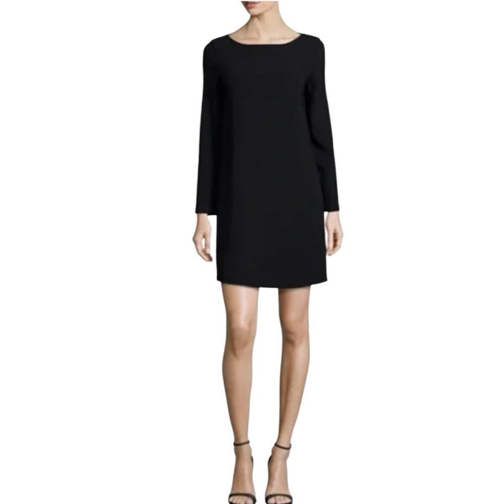 Theory Women Black Natria Mini Shift Button Back Long Sleeve Dress Sz 6